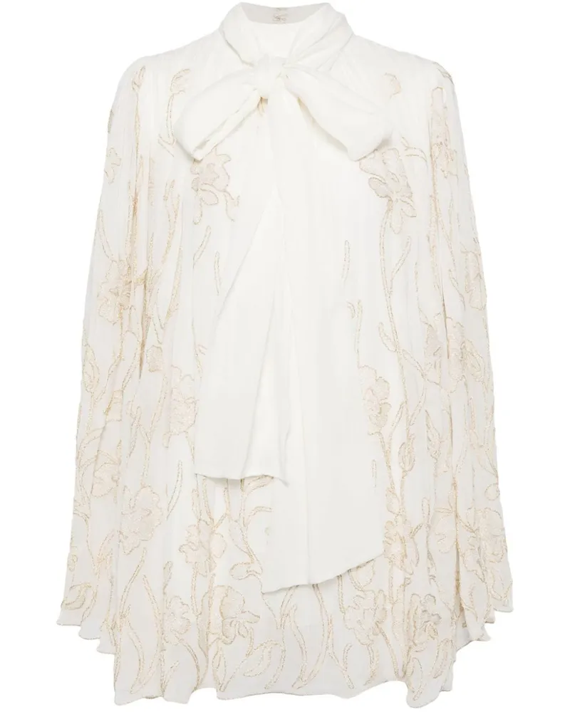 COSTARELLOS Minikleid mit Blumenstickerei - Weiß Weiß
