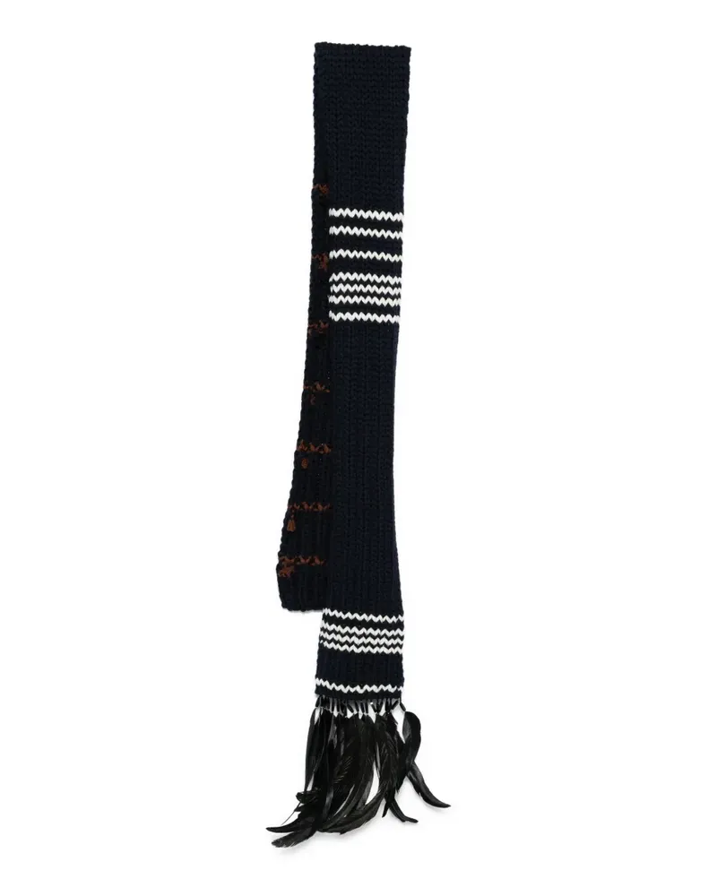 Prada striped feather-trimmed scarf - Blau Blau