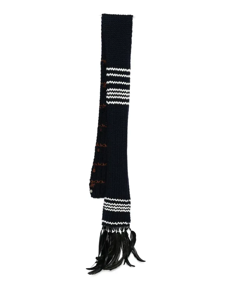 Prada striped feather-trimmed scarf - Blau Blau