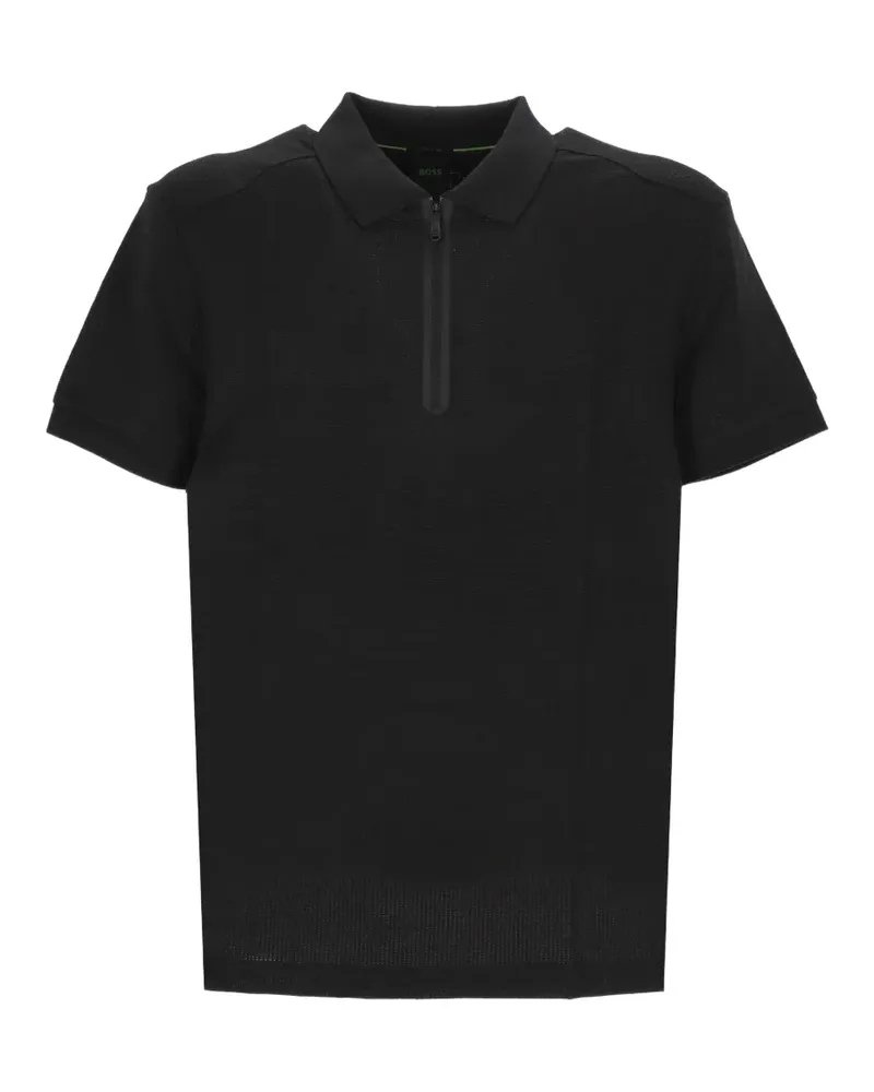 HUGO BOSS zip-fastening mesh polo shirt - Schwarz Schwarz