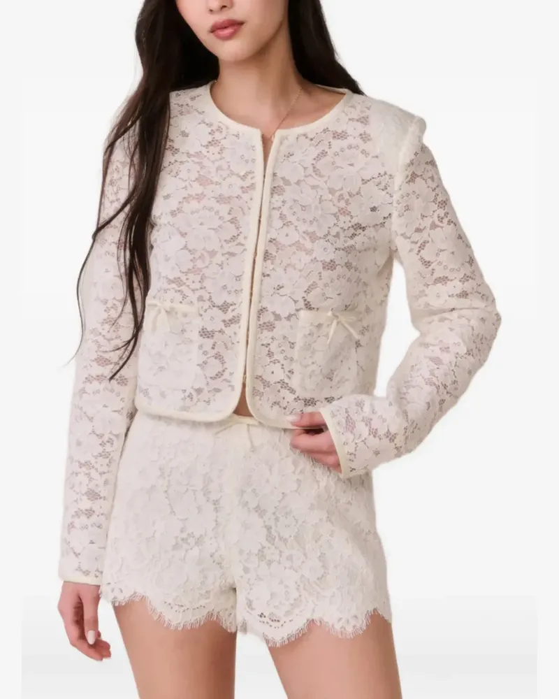 LoveShackFancy Blumenspitzen-Jacke mit Schleifendetail - Weiß Weiß