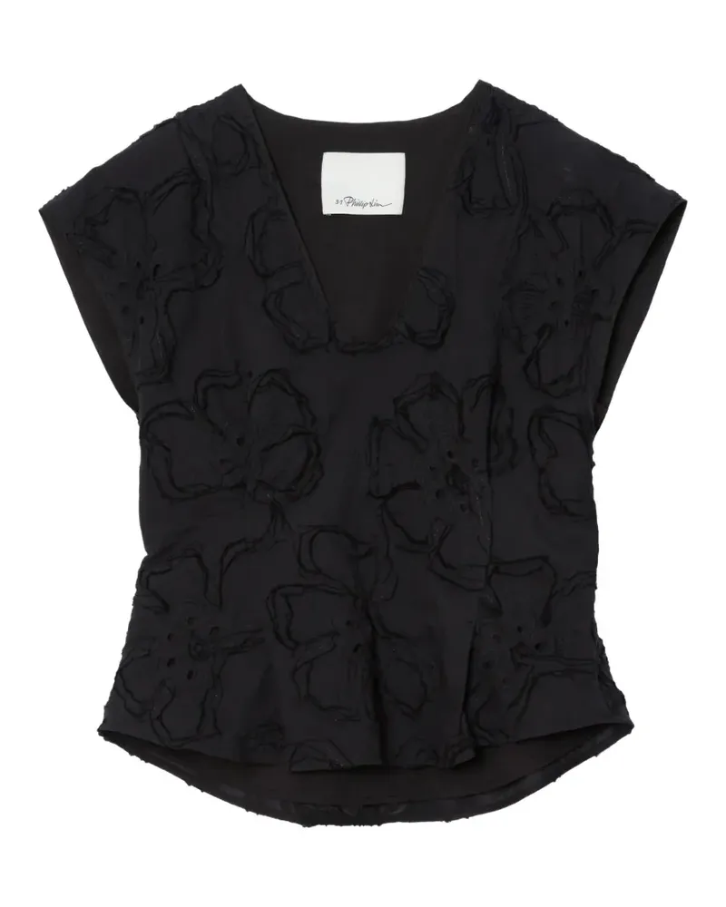3.1 phillip lim floral V-neck blouse - Schwarz Schwarz