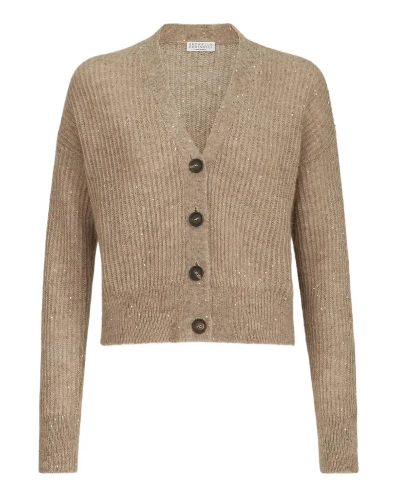 Brunello Cucinelli Cardigan aus Mohair, Baumwolle und Wolle im Patentmuster aus Diamond-Garn - Nude Nude