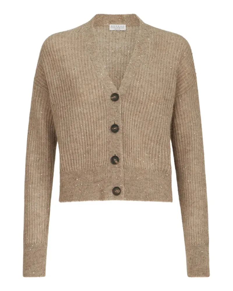 Brunello Cucinelli Cardigan aus Mohair, Baumwolle und Wolle im Patentmuster aus Diamond-Garn - Nude Nude