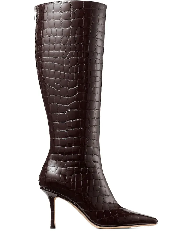 Jimmy Choo 85mm Agathe croc-embossed boots - Braun Braun