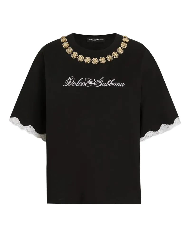 Dolce & Gabbana T-Shirt mit Spitzendetail - Schwarz Schwarz