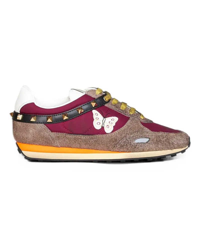 Valentino Garavani Sneakers mit Nieten aus Spaltleder und Nylon mit Schmetterlingsstickerei - Rot Rot