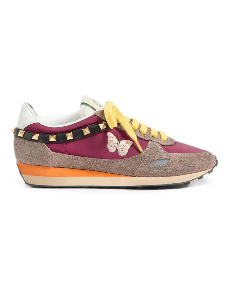 Valentino Garavani Sneakers mit Nieten aus Spaltleder und Nylon mit Schmetterlingsstickerei - Rot Rot