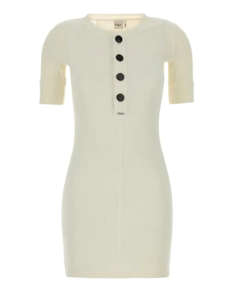 Chloé Geripptes Henley-Minikleid mit Knöpfen - Weiß Weiß
