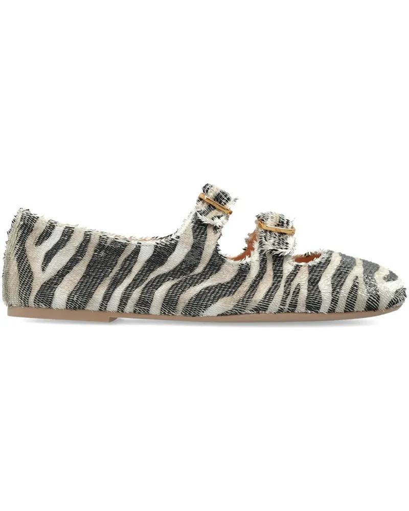 Attilio Giusti Leombruni zebra-print buckle ballet flats - Schwarz Schwarz