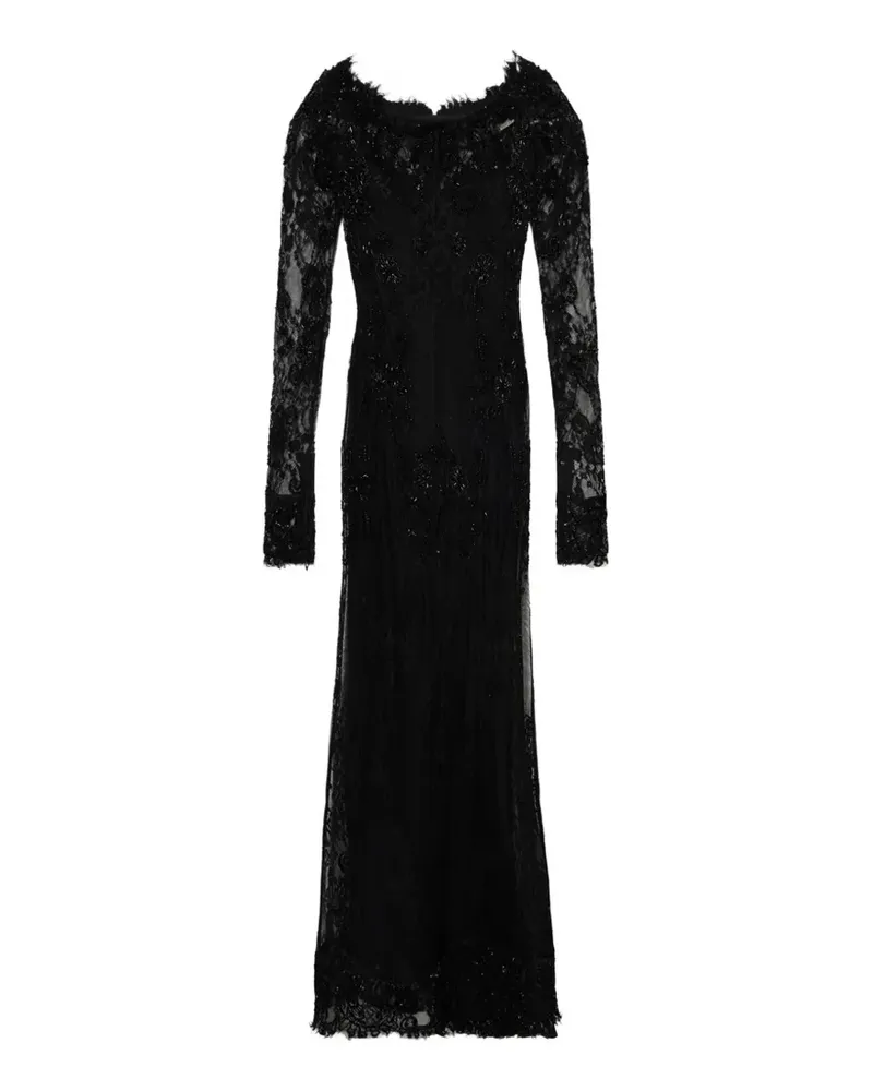 Blumarine Besticktes Maxikleid mit Blumenspitze - Schwarz Schwarz