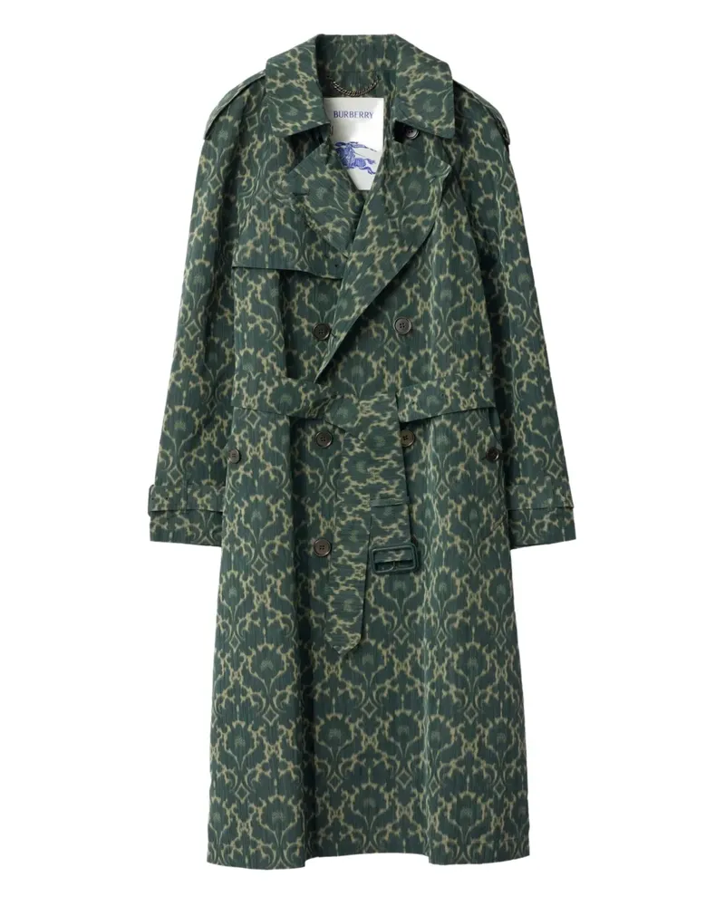 Burberry Gemusterter Trenchcoat mit Gürtel - Grün Grün
