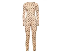 Langärmeliger Catsuit mit Mond-Print - Nude