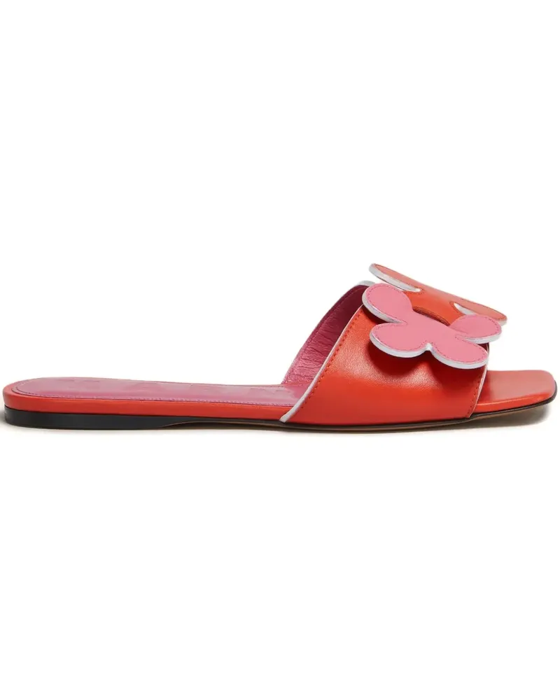 Marni Pantoletten mit Blumenapplikation - Orange Orange