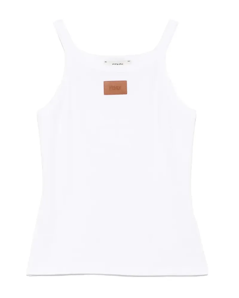 Fendi logo-patch ribbed tank top - Weiß Weiß