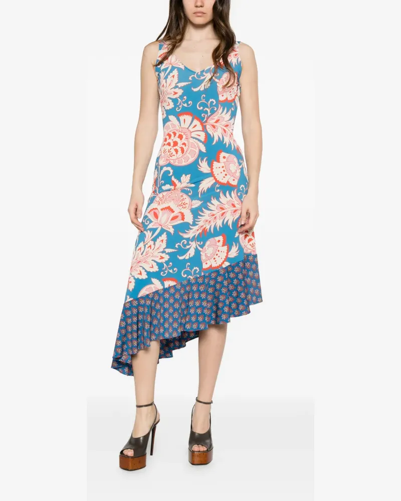 Etro floral-print ruffled midi dress - Blau Blau