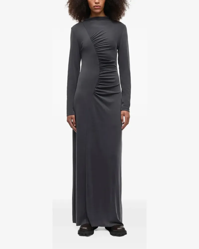 Samsøe & Samsøe Saandressa langärmliges gerafftes Maxikleid - Grau Grau