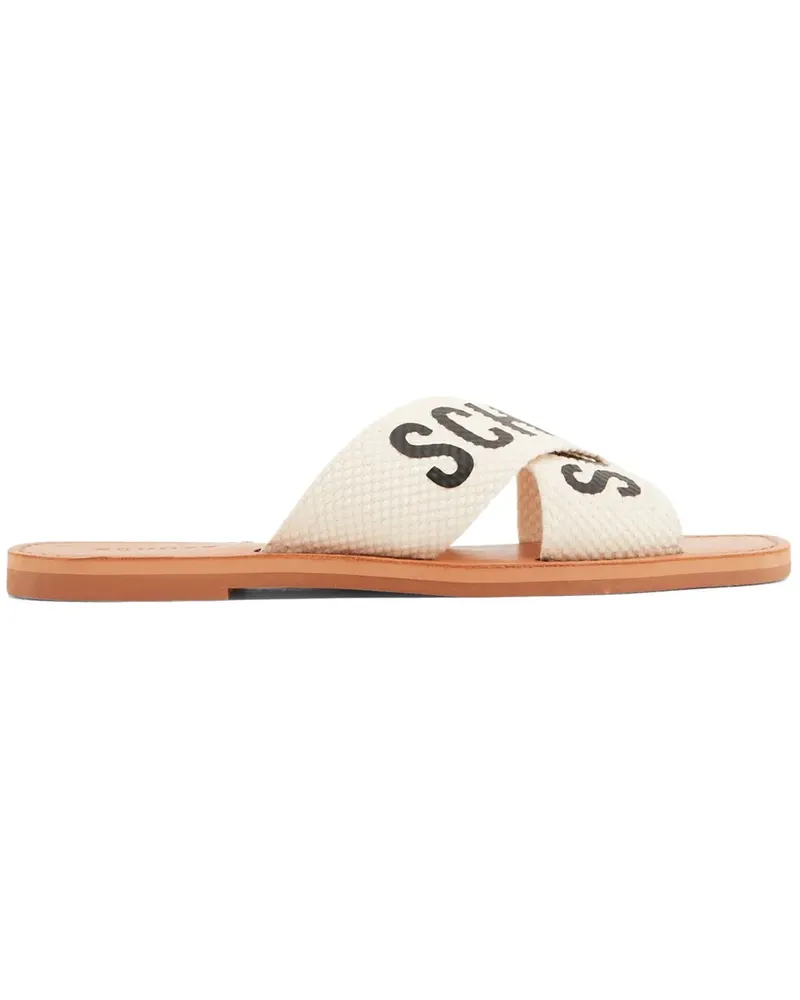 Schutz Pantoletten mit Logo-Print - Nude Nude
