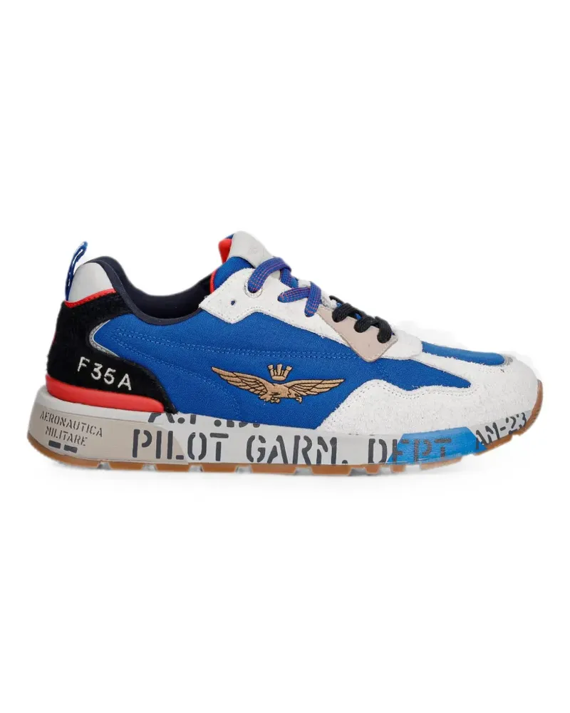 Aeronautica Militare logo-embroidered panelled low-top sneakers - Blau Blau