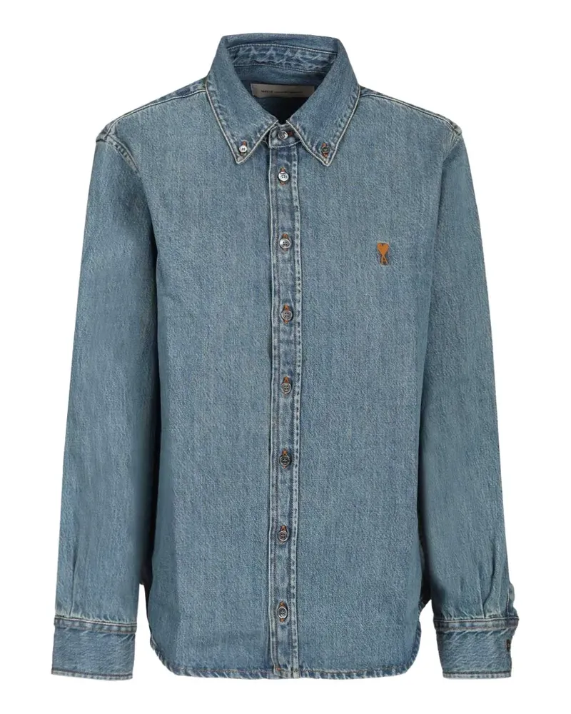 AMI Paris blue denim shirt with Ami De Coeur - Blau Blau