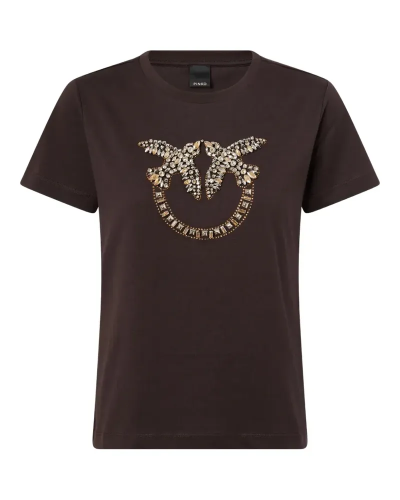 Pinko T-Shirt mit Love Birds Maxi-Stickerei - Braun Braun