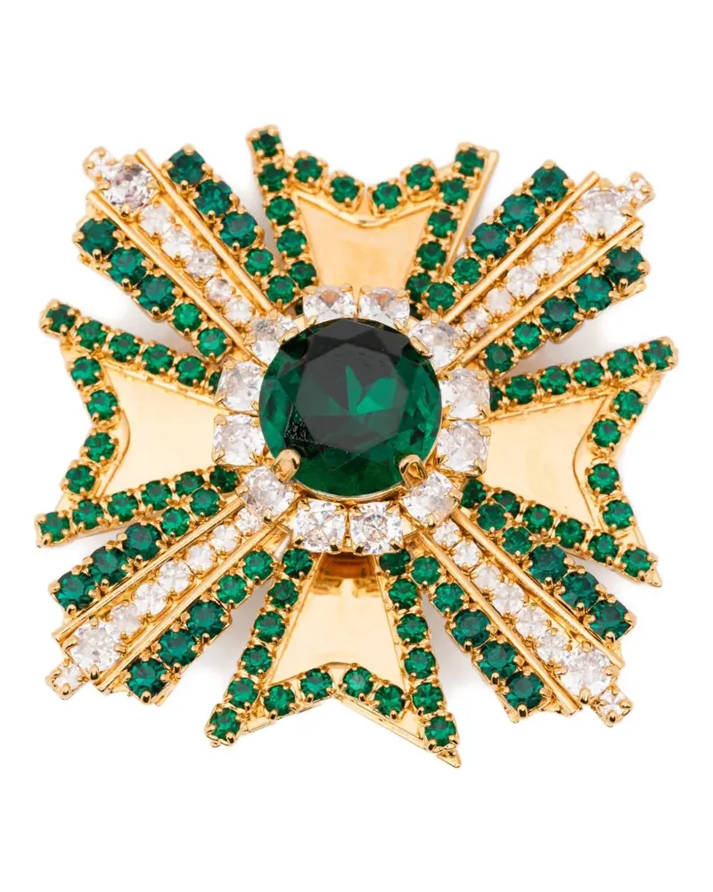 Balmain Brosche mit Smaragdstein-Kreuz - Gold Gold