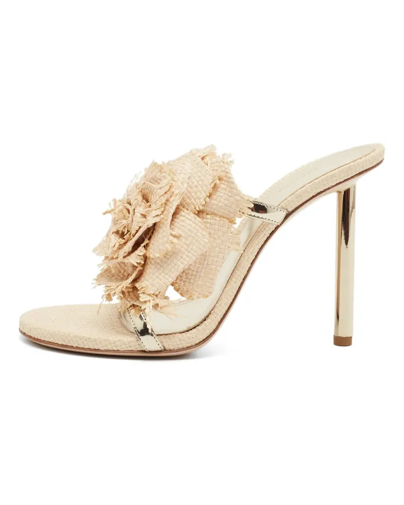 Le Silla Sandalen aus Raffiabast mit Rosenapplikation - Nude Nude