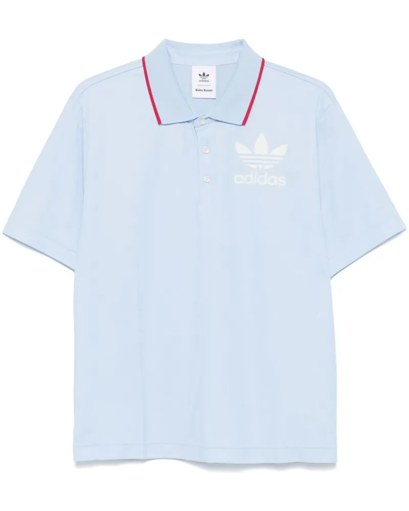 adidas x Wales Bonner Poloshirt mit beflocktem Logo - Blau Blau