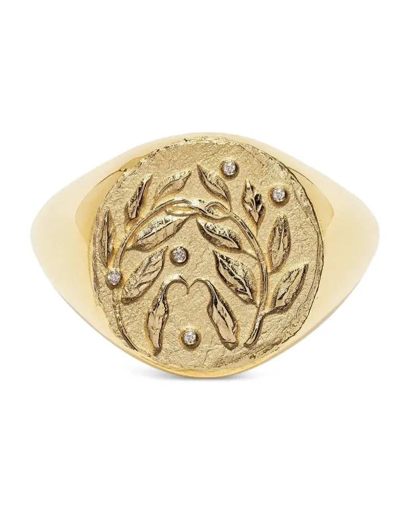 AZLEE 18kt Olive Branch Gelbgoldring mit Diamanten Gold