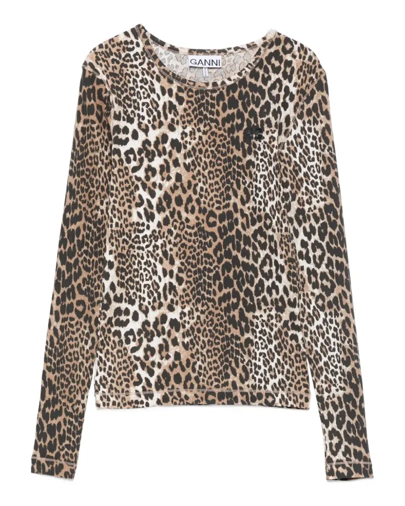 Ganni ribbed leopard-print T-shirt - Nude Nude