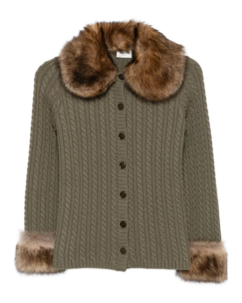Saint Laurent Cardigan mit Zopfmuster aus Kaschmir und tierfreiem Pelz - Grün Grün