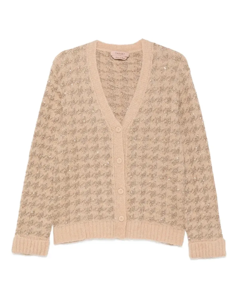 Twin-Set Cardigan mit Hahnentrittmuster - Nude Nude