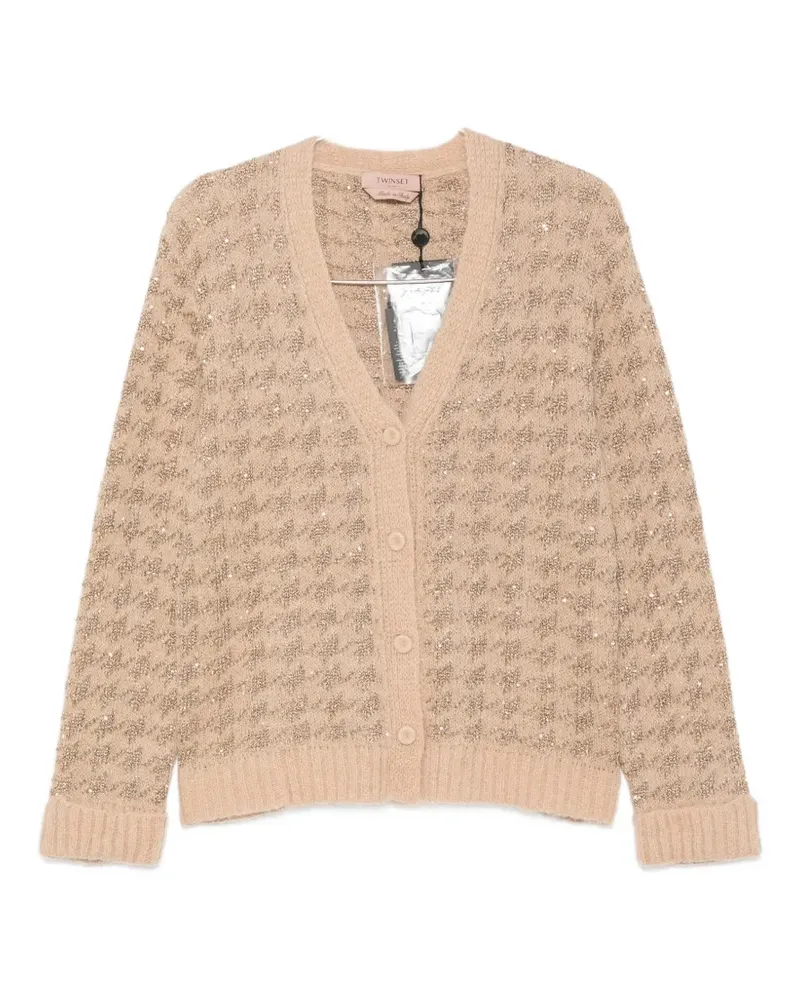 Twin-Set sequin-embellished houndstooth cardigan - Nude Nude