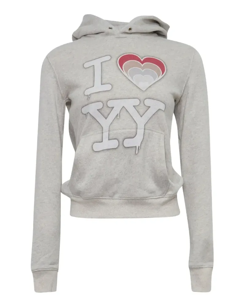 OPEN YY I Love YY logo-print cotton hoodie - Grau Grau