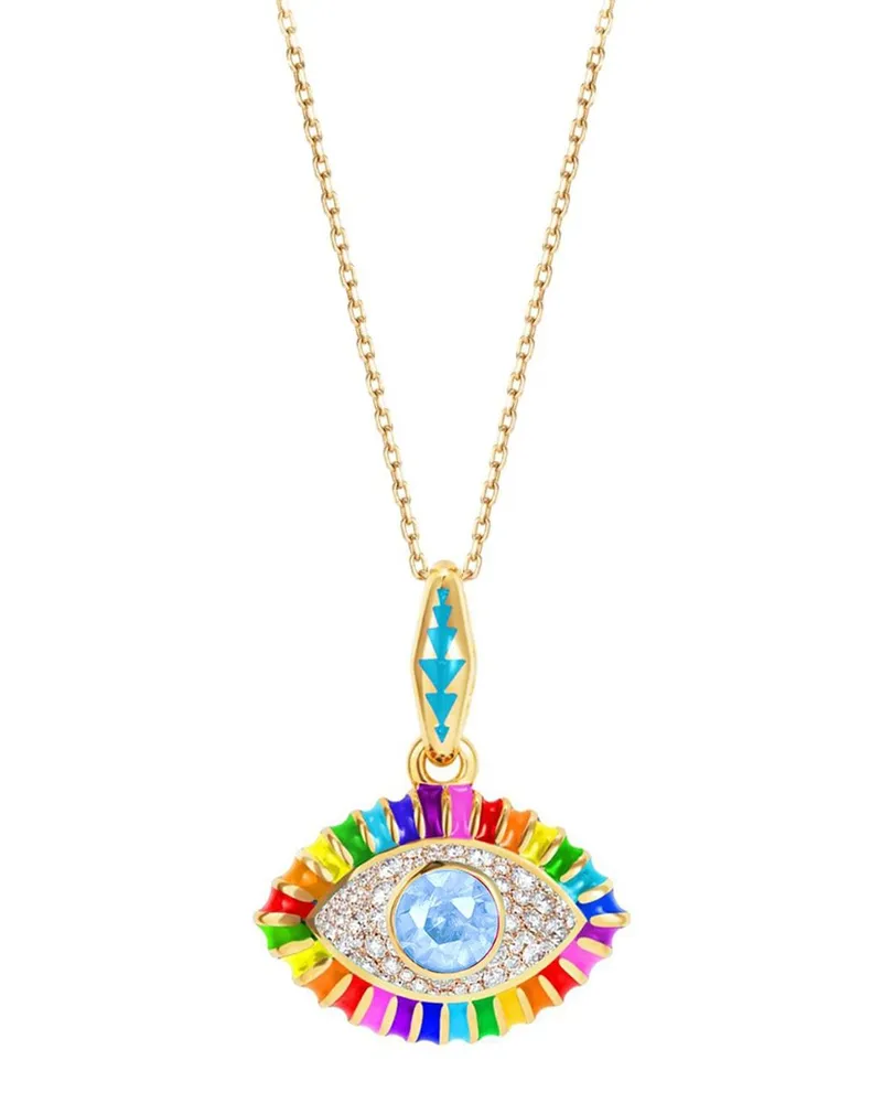 NeverNoT 14kt Rainbow Gelbgoldhalskette mit Diamanten und Topas Gold