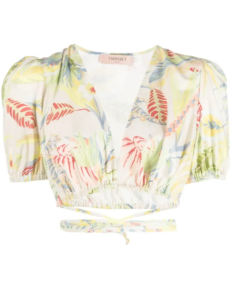 Twin-Set Cropped-Oberteil mit Blumen-Print - Nude Nude