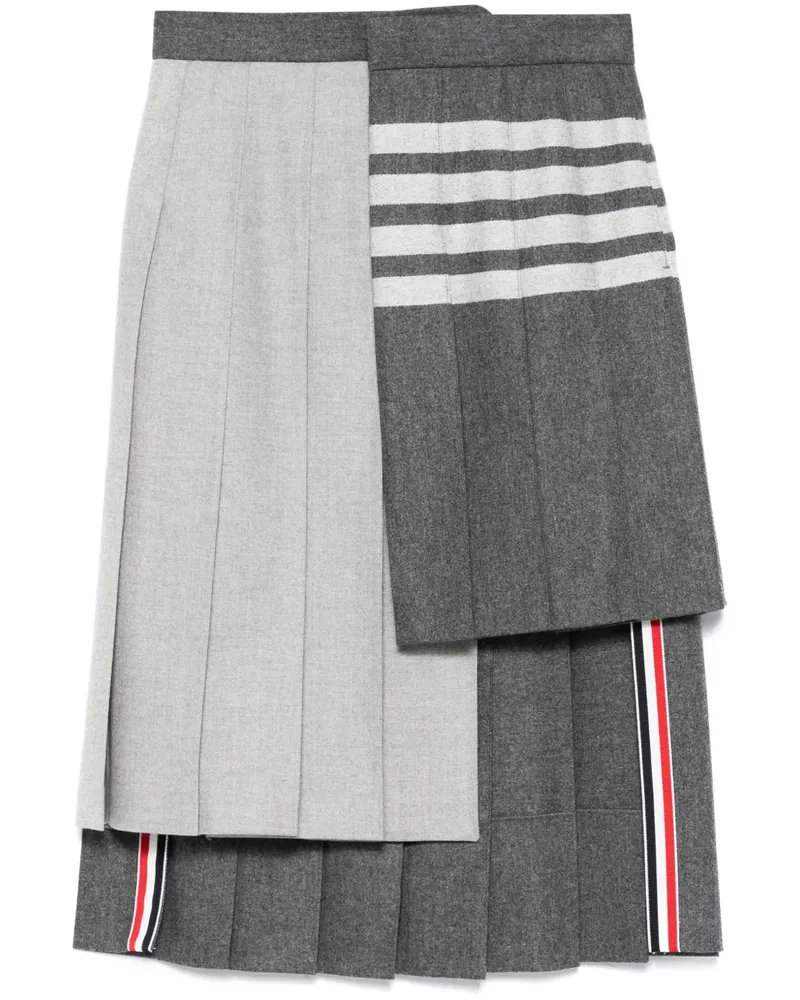 Thom Browne 4 Bar Stripes Midirock mit Falten - Grau Grau