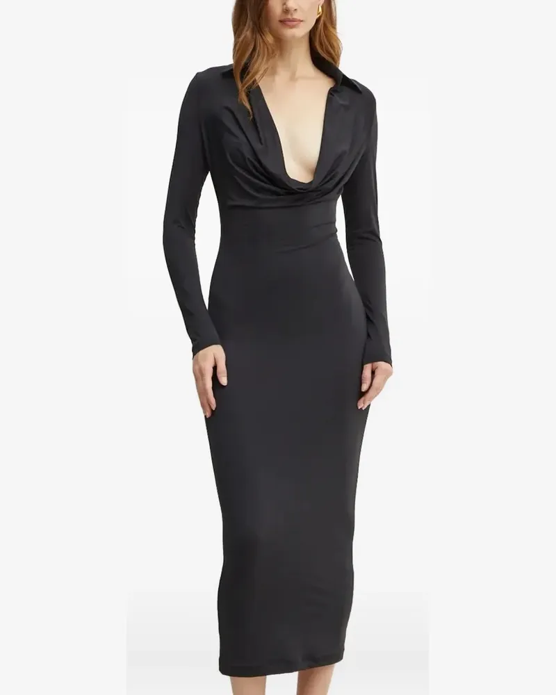 Bardot Midikleid mit drapiertem Ausschnitt - Schwarz Schwarz