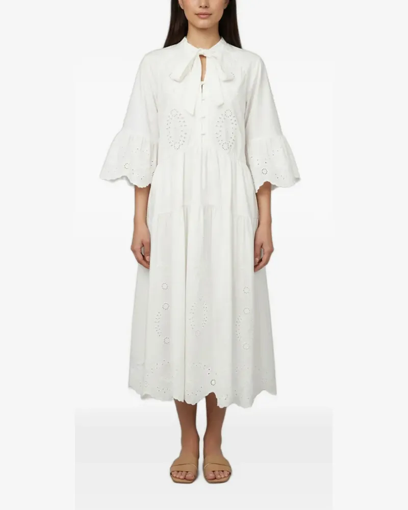 Self-Portrait broderie cotton midi dress - Weiß Weiß