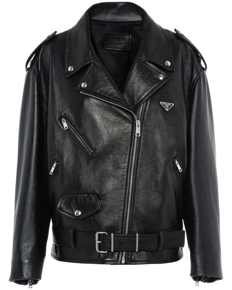 Prada Bikerjacke aus Nappaleder - Schwarz Schwarz