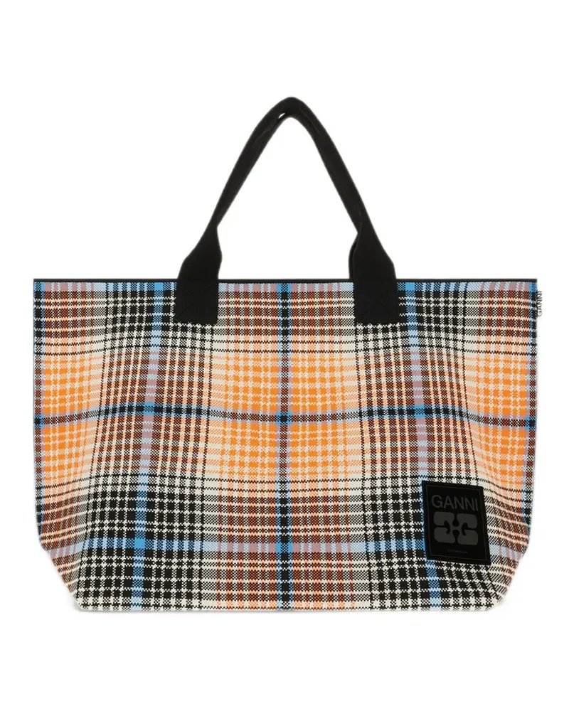 Ganni check-pattern tote bag - Orange Orange