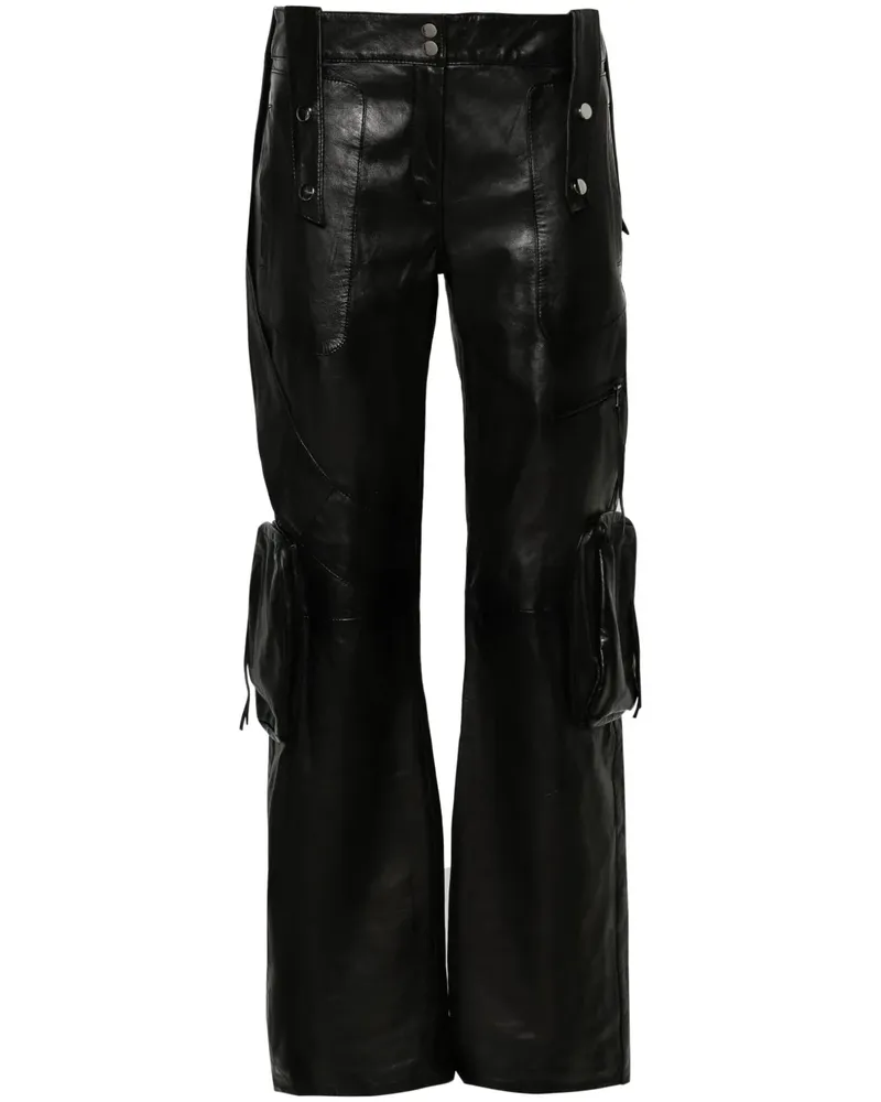 Blumarine Gerade Cargohose aus Leder - Schwarz Schwarz