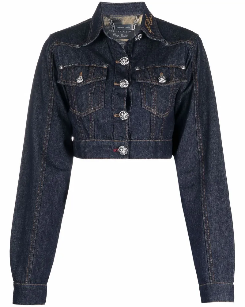 Philipp Plein Cropped-Jeansjacke - Blau Blau