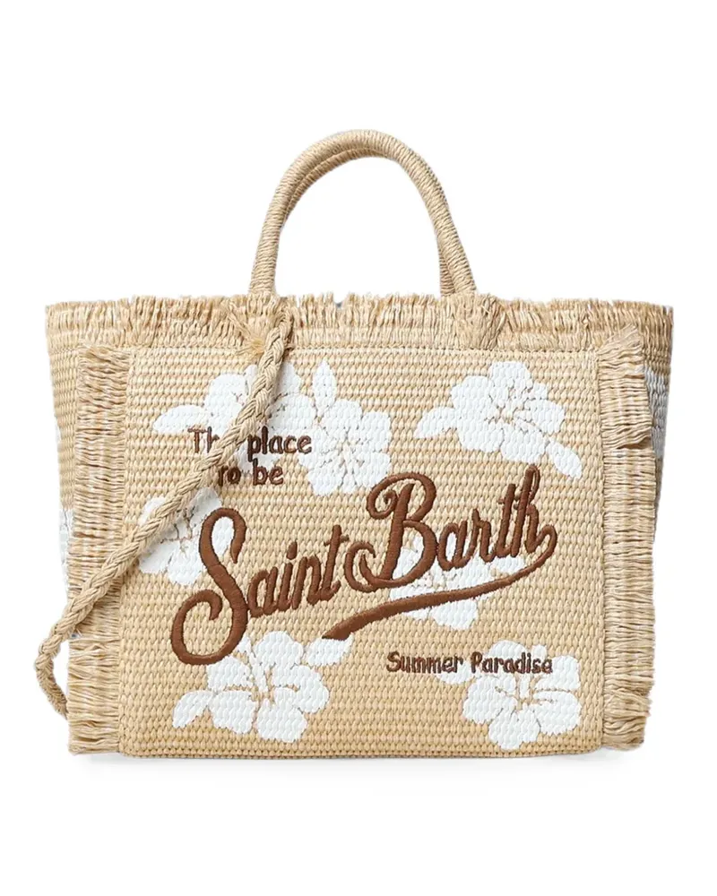 MC2 Saint Barth floral-embroidered fringed tote bag - Nude Nude