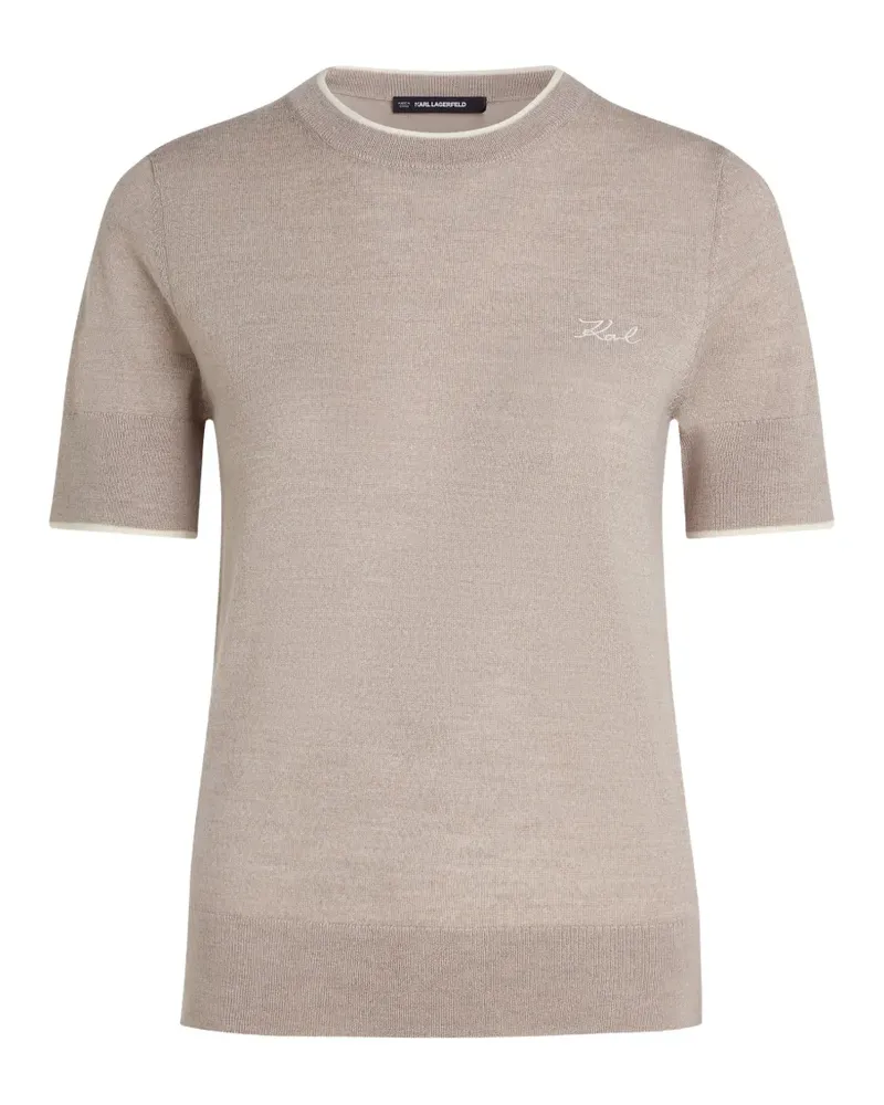 Karl Lagerfeld logo-embroidered merino-wool T-shirt - Nude Nude