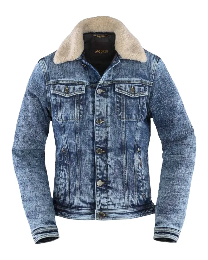 MOORER Jeansjacke mit Shearling-Kragen - Blau Blau