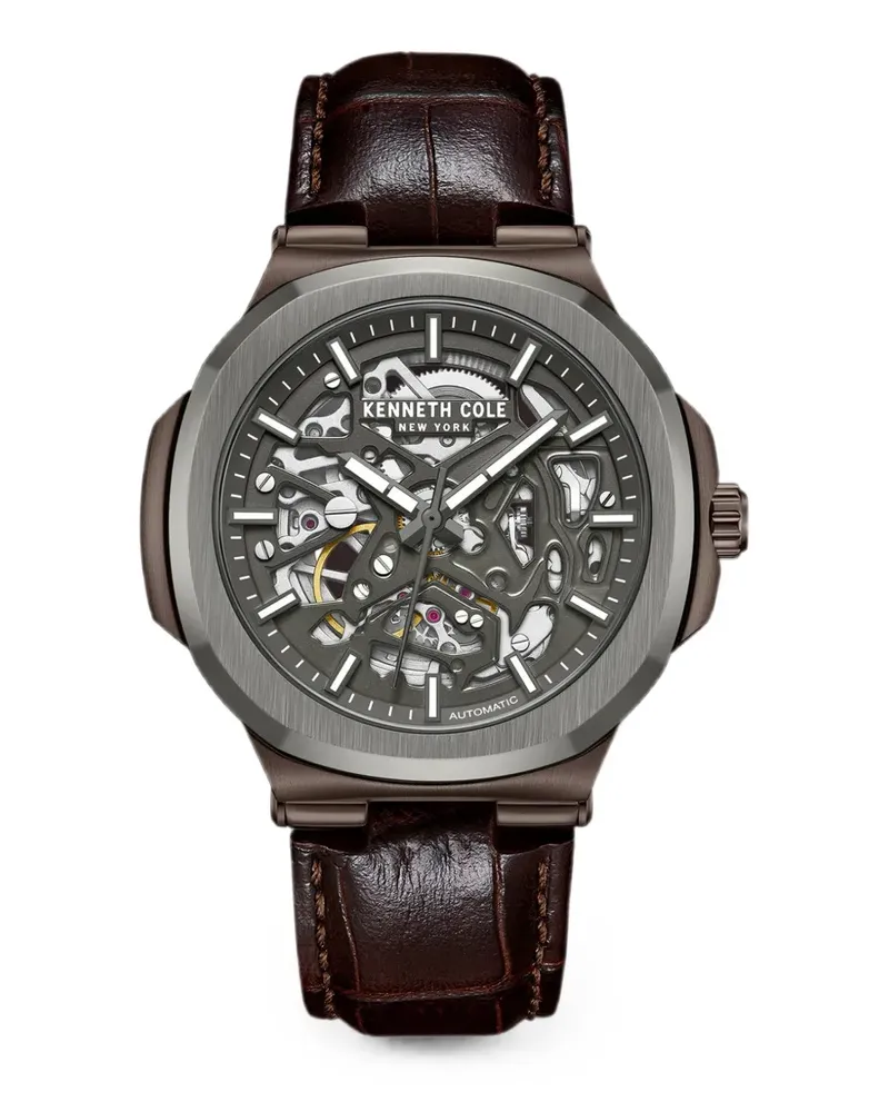 Kenneth Cole skeleton-dial crocodile-effect 5mm watch - Silber Silber