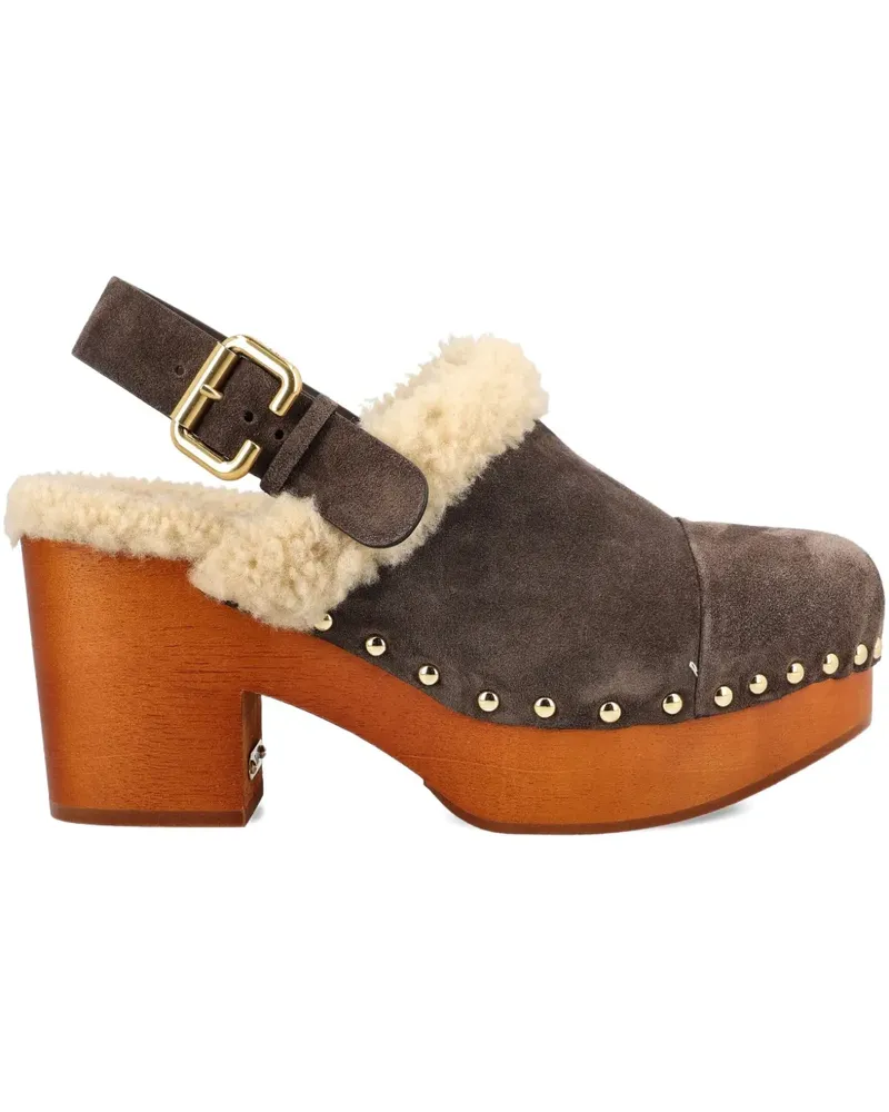 Chloé 80mm shearling-trimmed studded clog - Braun Braun