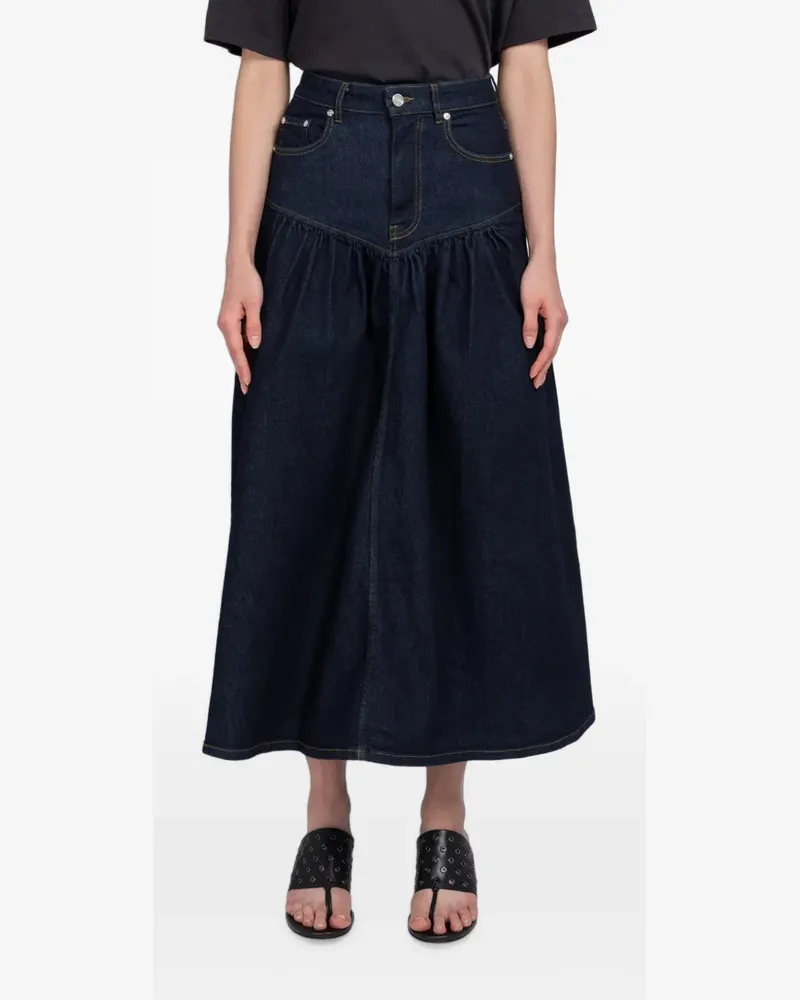 Ganni mid gathered denim skirt - Blau Blau