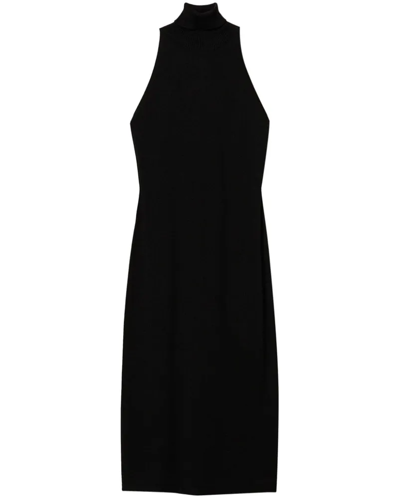 Twin-Set Geripptes Neckholder-Midikleid - Schwarz Schwarz